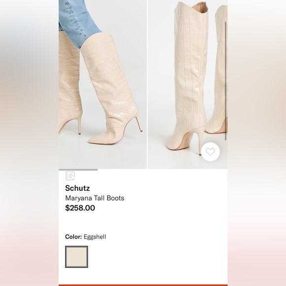 Schutz Maryana Eggshell Croc Embossed Leather Tall Heeled Boot 6 1/2 NWT - Picture 3 of 4